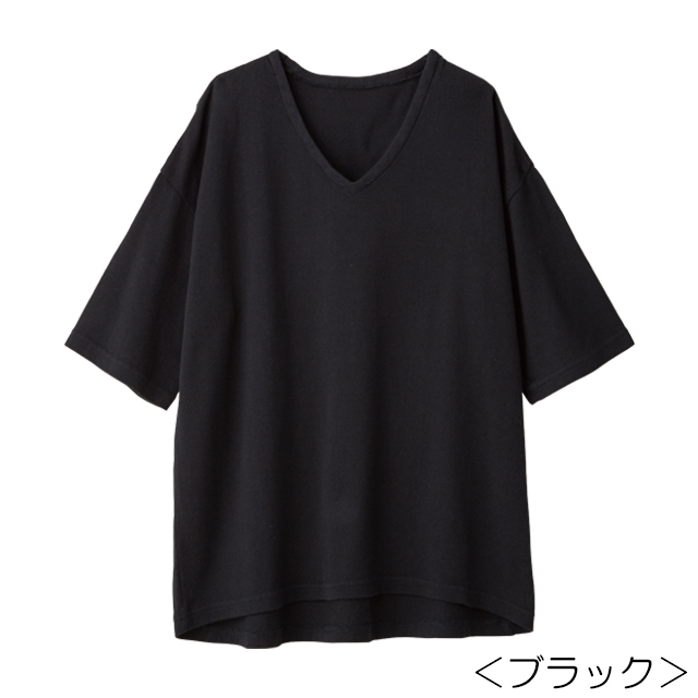 オーガニックコットン Vネック ガーゼ天竺5分袖Tシャツ