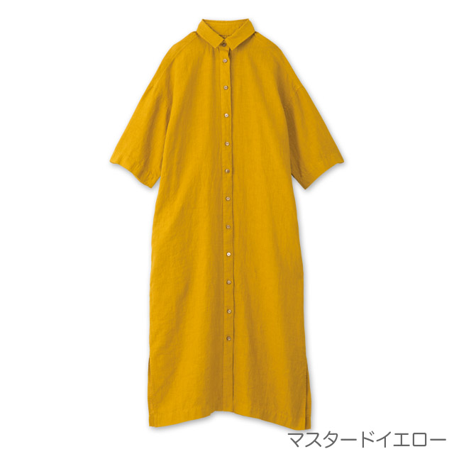 安心の国内縫製 リネン シャツワンピース リネン100 エコデパジャパン