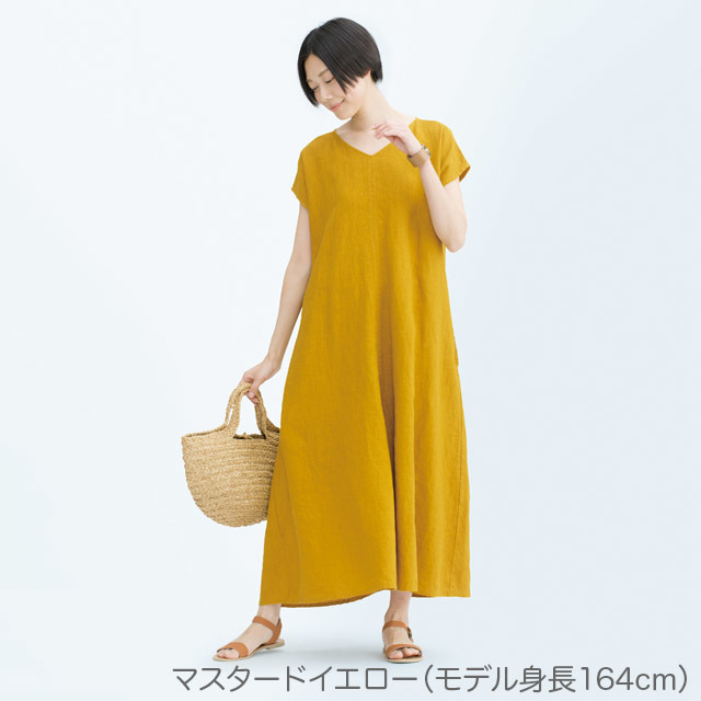 リネン フレアロングワンピース