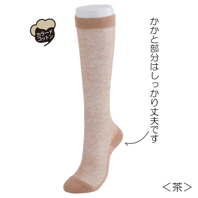 オーガニックコットン　メッシュハイソックス 茶