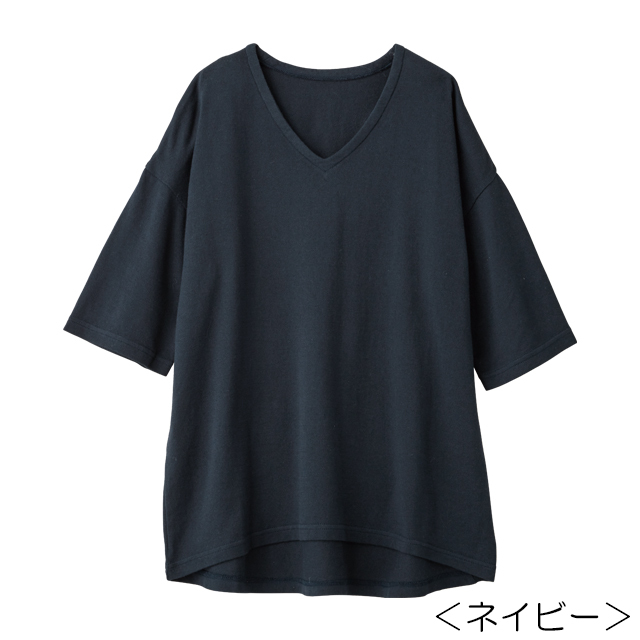 オーガニックコットン Vネック ガーゼ天竺5分袖Tシャツ