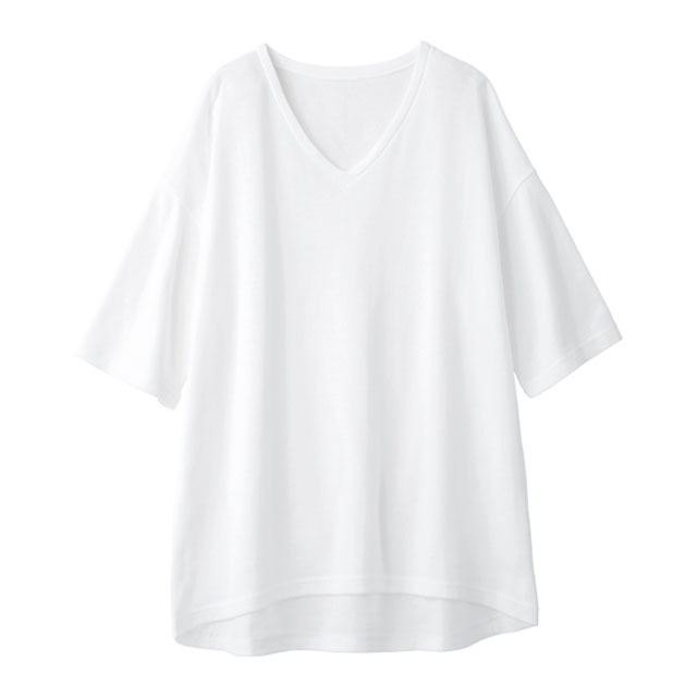 オーガニックコットン Vネック ガーゼ天竺5分袖Tシャツ