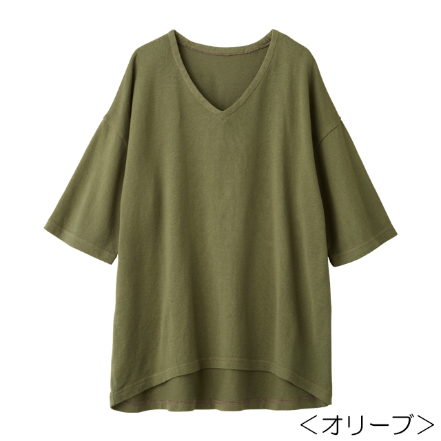 オーガニックコットン Vネック ガーゼ天竺5分袖Tシャツ