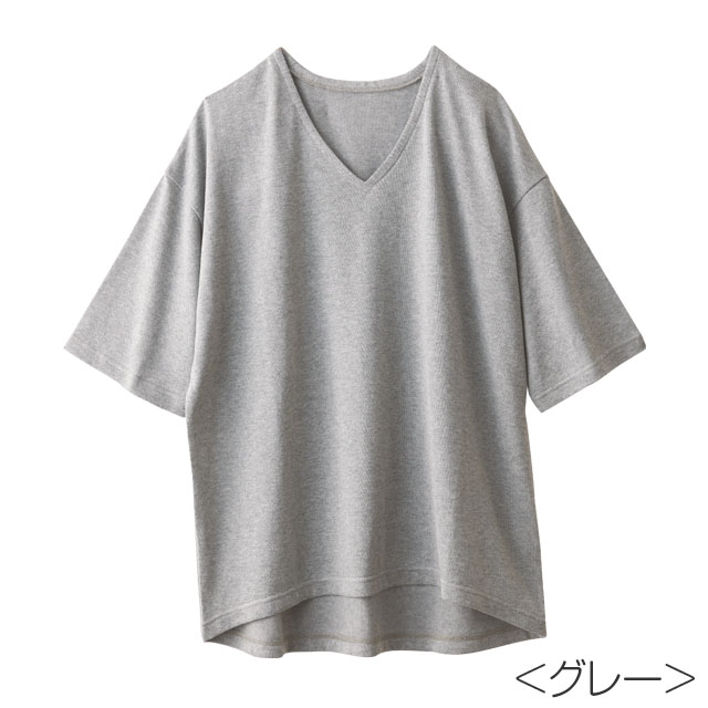 オーガニックコットン Vネック ガーゼ天竺5分袖Tシャツ